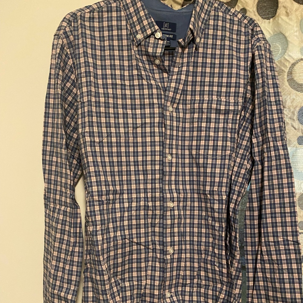 George pink/light blue button down plaid shirt. Xl. NWOT